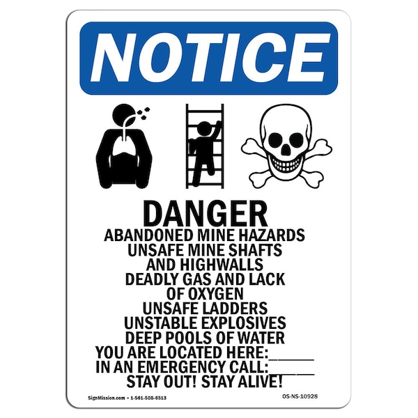 Signmission OSHA Notice Sign, 10" Height, Rigid Plastic, Danger! Abandoned Sign With Symbol, Portrait OS-NS-P-710-V-10928 - main